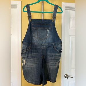 Lane Bryant Denim Shorts Overalls Distressed sz 16